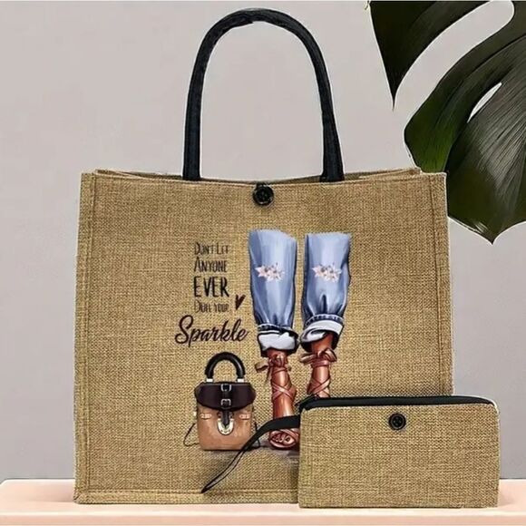 Fashion Boutique Handbags - Novelty Burlap Tote